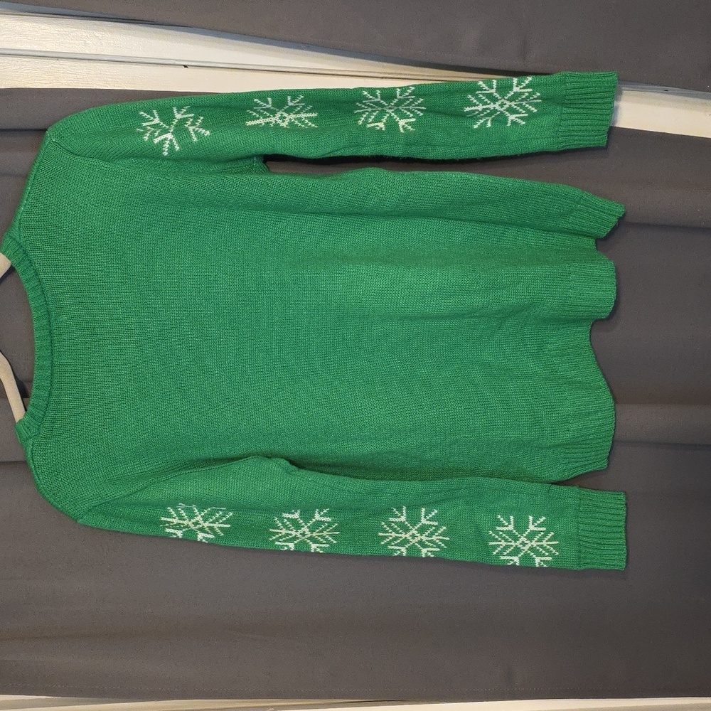 Merry Christmas By Poof! Women's Green Gnome Sweater Sequins Pom Christmas Sz L - Picture 5 of 8
